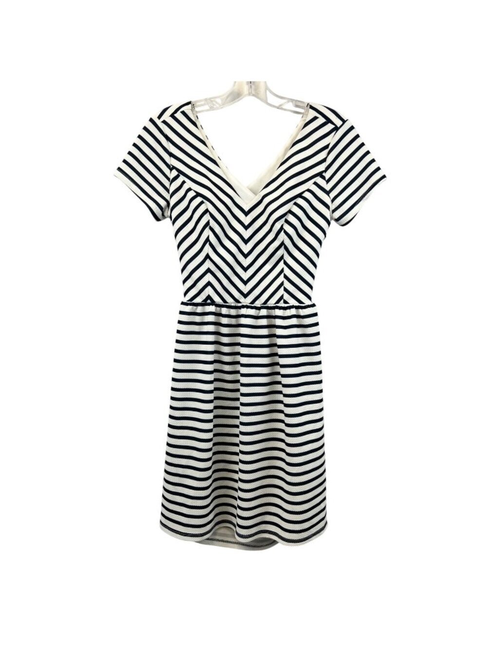 Alya Women’s Striped A-Line Dress Short Sleeve Cut Out Back Navy/White Small